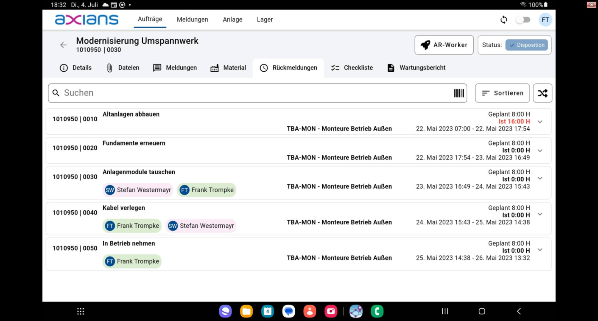 NEO Mobile Screenshot von Aufträgen